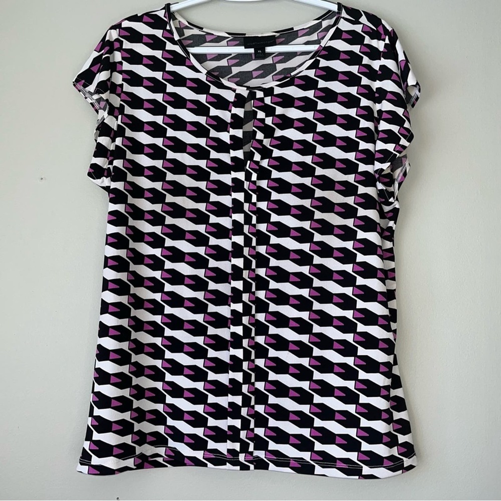Worthington Purple / Black / White Short Sleeve Blouse Size XL